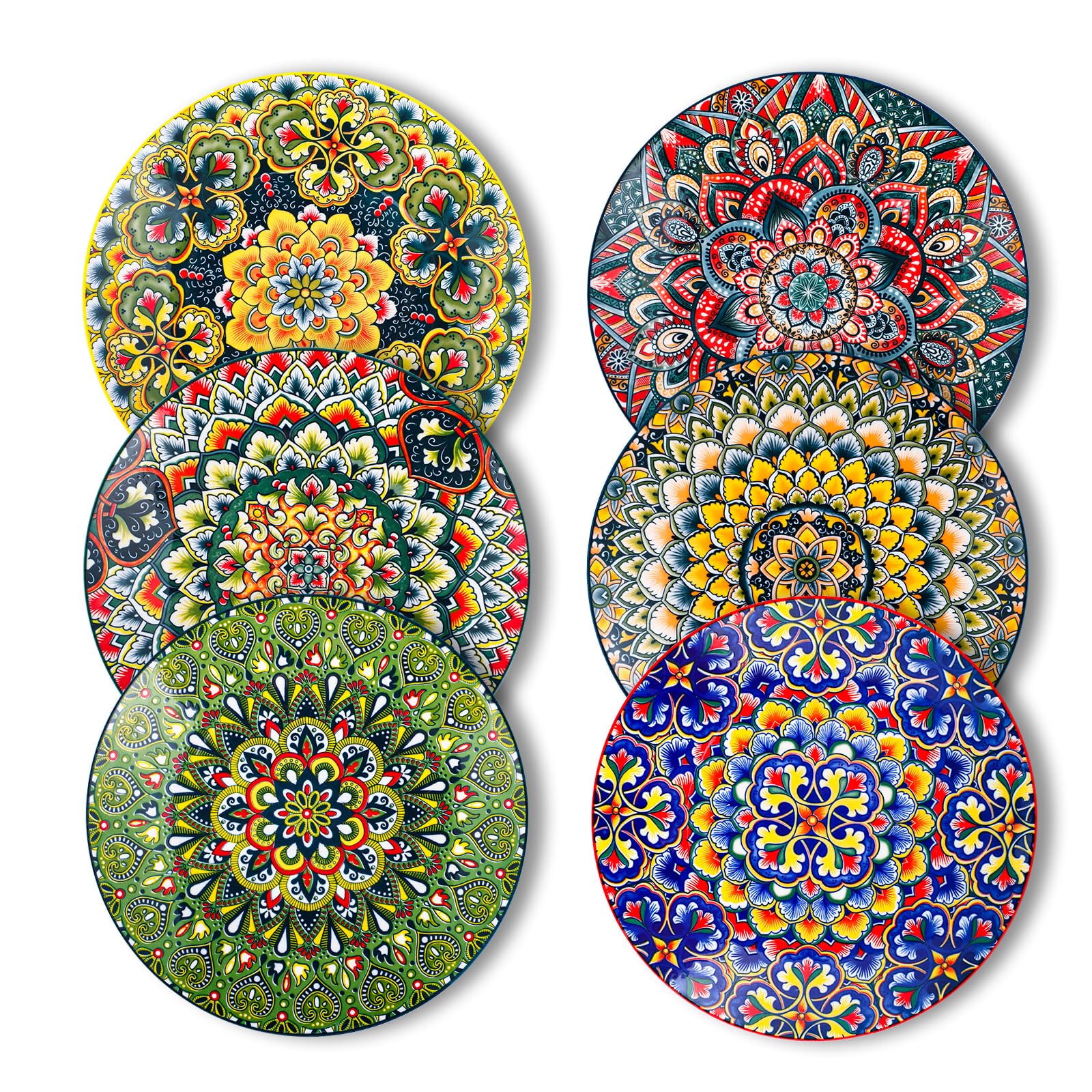 LECOOICS Ceramic Dinner Plates Set of 6 8.5 Inch Microwave/Oven/Dishwasher Safe Scratch Resistant Bohemian Style Dinnerware for Salad Pasta DessertSteak Appetizers