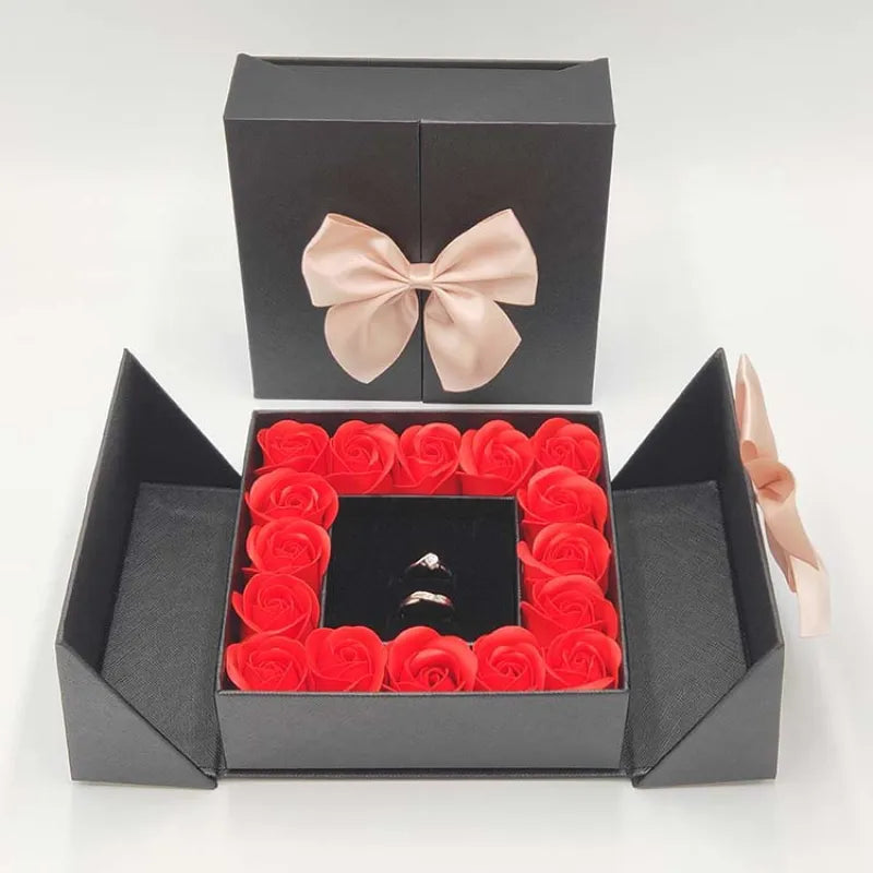 Rose jewelry box with necklace and earring slots