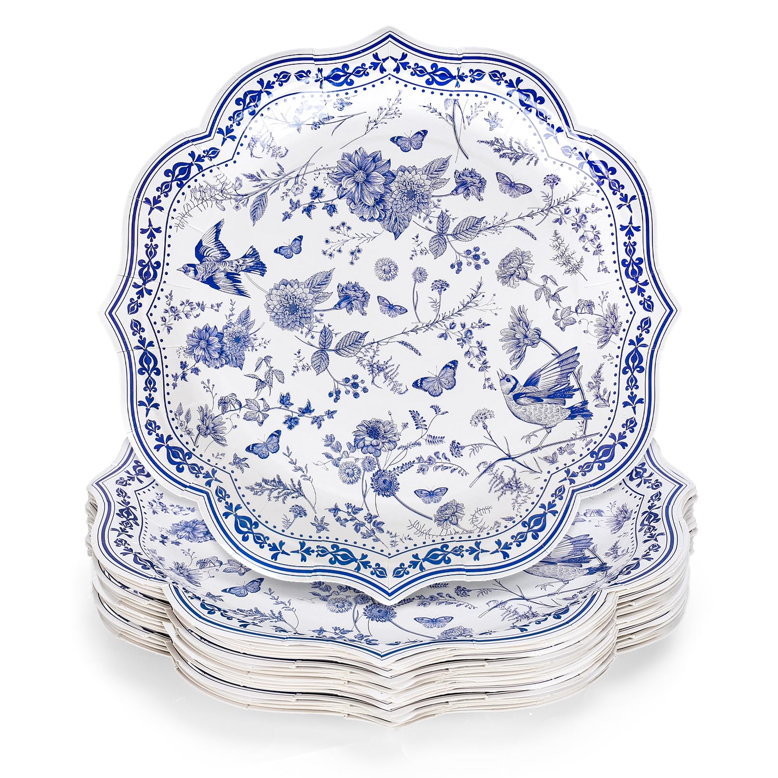 Blue & White Chinoiserie Floral Paper Plates, 10 in, 40 Count