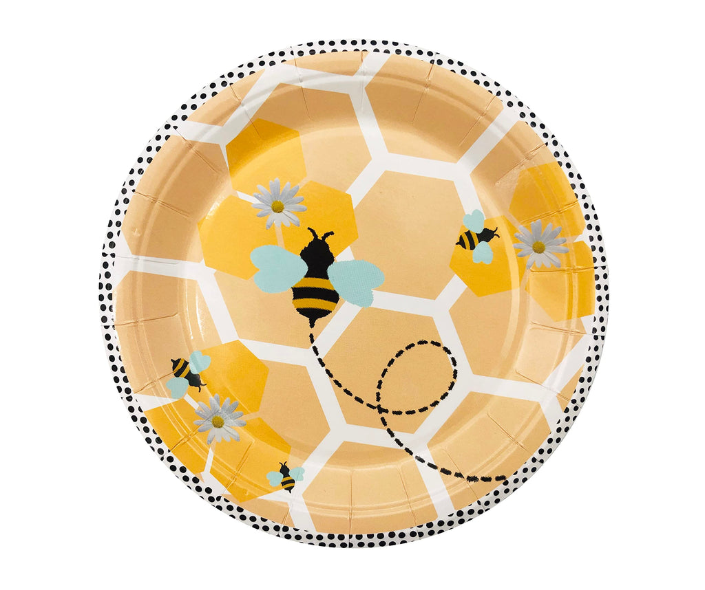 7-Inch Bee Design Disposable Paper Plates - 50 Count
