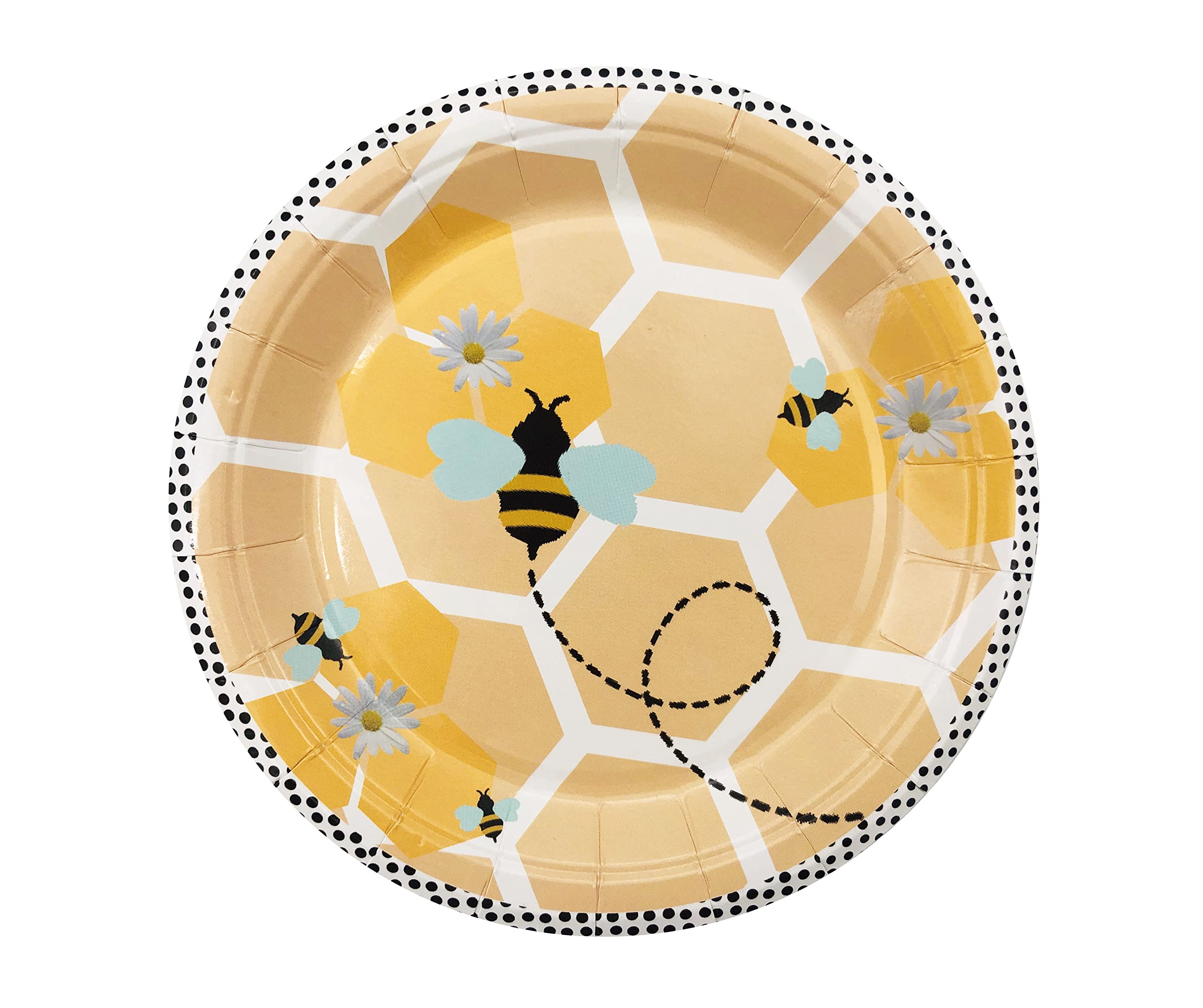 7-Inch Bee Design Disposable Paper Plates - 50 Count