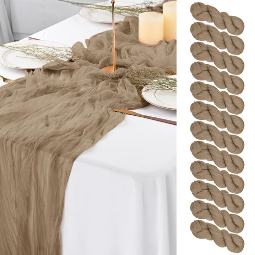 12Pack Coffee Cheesecloth Table Runner Gauze Fabric Boho Table Runner 29"x120"Cheesecloth Table RunnerGauze Semi-Sheer Table Runner for WeddingBaby Shower Birthday Party Decor(Coffee)