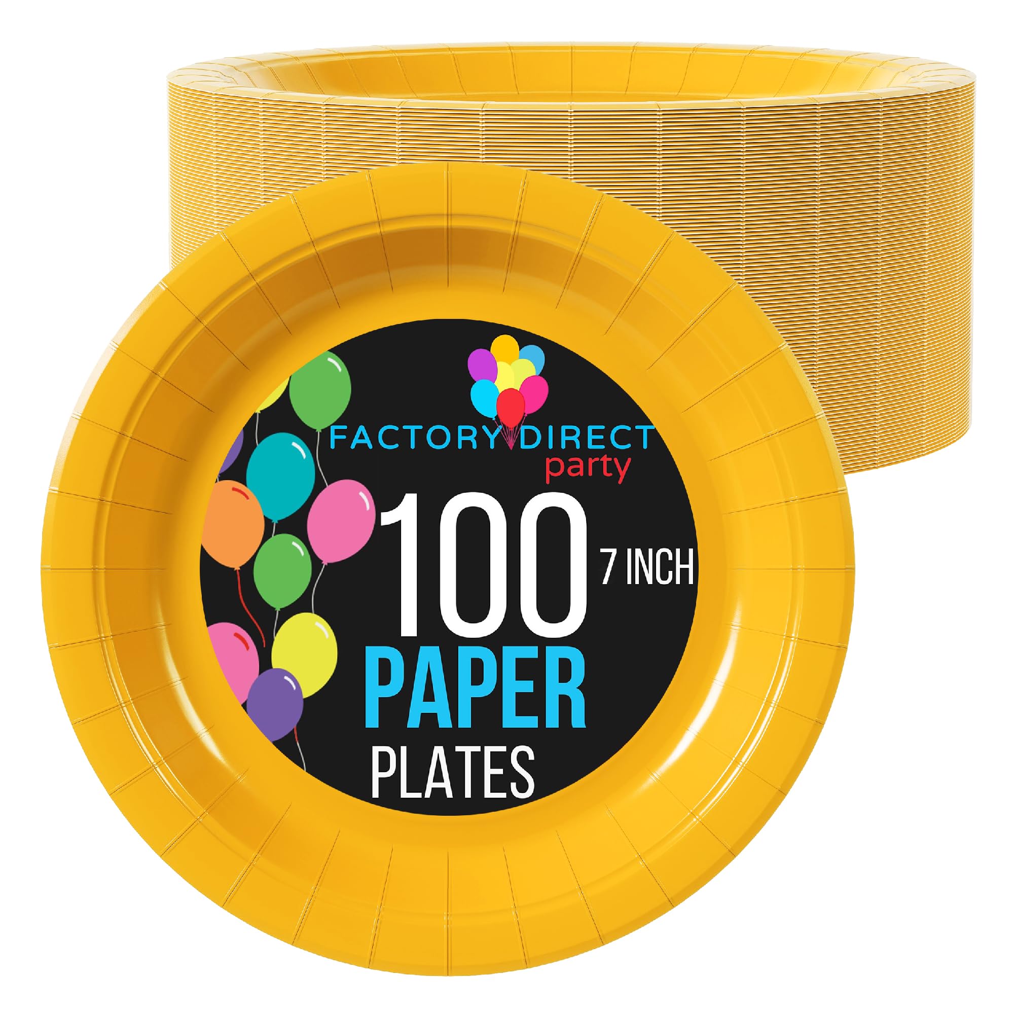 Yellow Disposable Paper Plates 7-Inch - 100 Count, Heavy Duty 350 GSM