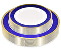 Blue and Gold Plastic Party Plates — 50-Piece Set (25 Dinner 10.25 in + 25 Dessert 7.5 in)
