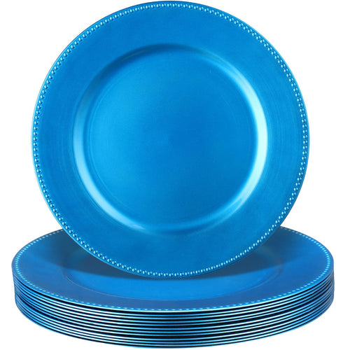 13-Inch Metallic Beaded Rim Charger Plates, Royal Blue, Set of 12
