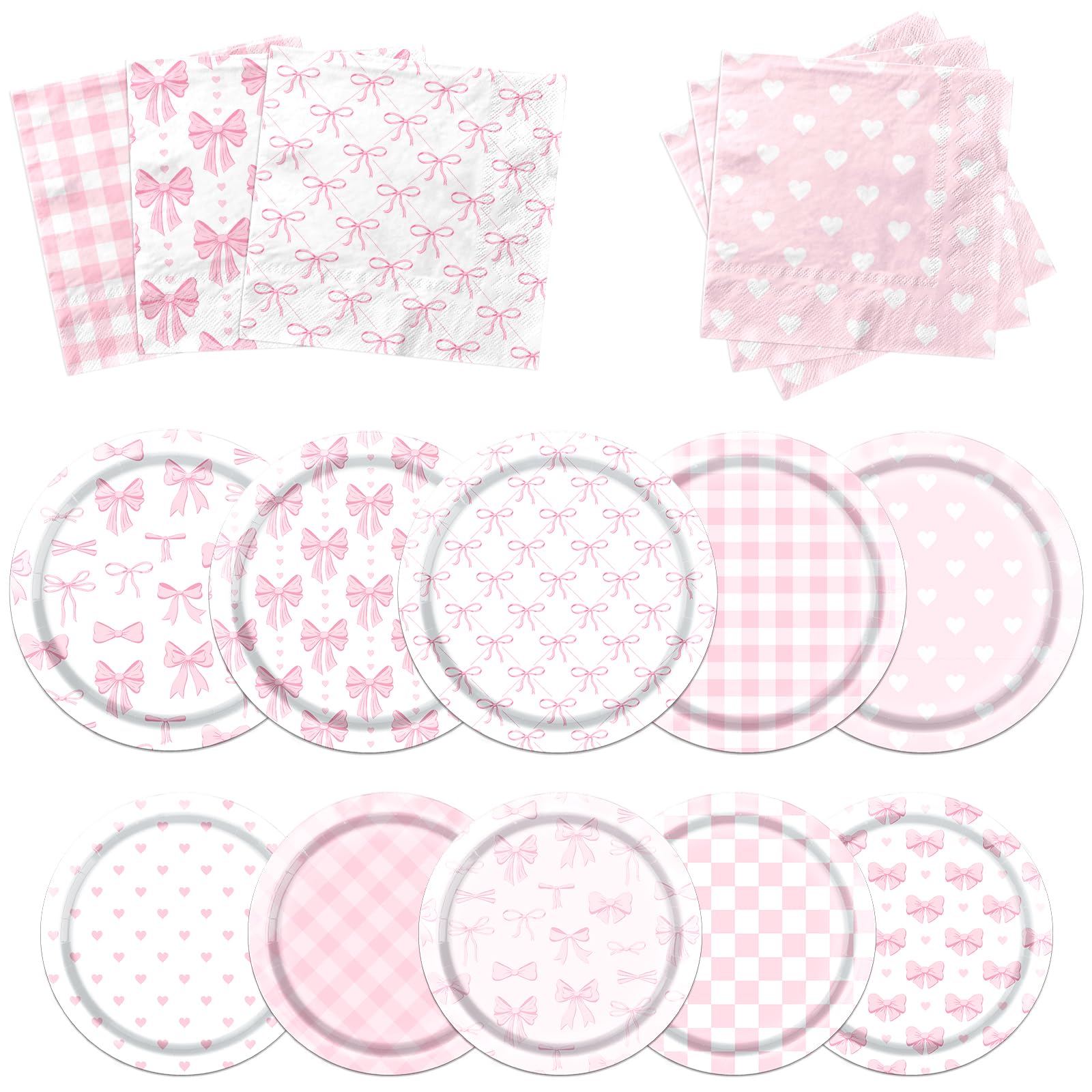 Bow Party Decorations Tableware60pcs Pink Bow Plates and Napkins Disposable Bow Paper Plates and Bow Napkins Pink Bow Party Decorations for Girl Coquette Birthday Baby Shower Decorations