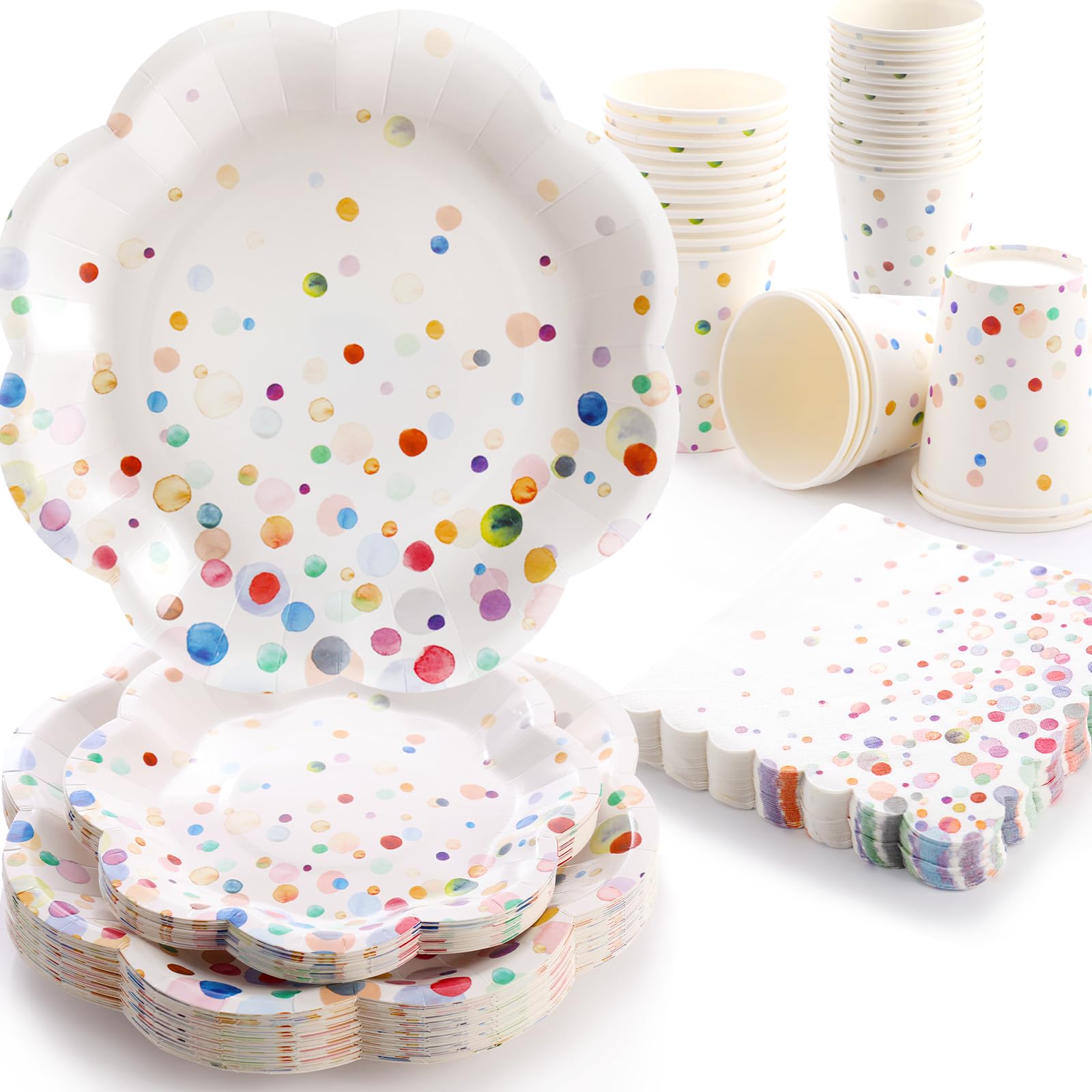 200-Piece Colorful Polka Dot Party Tableware Set