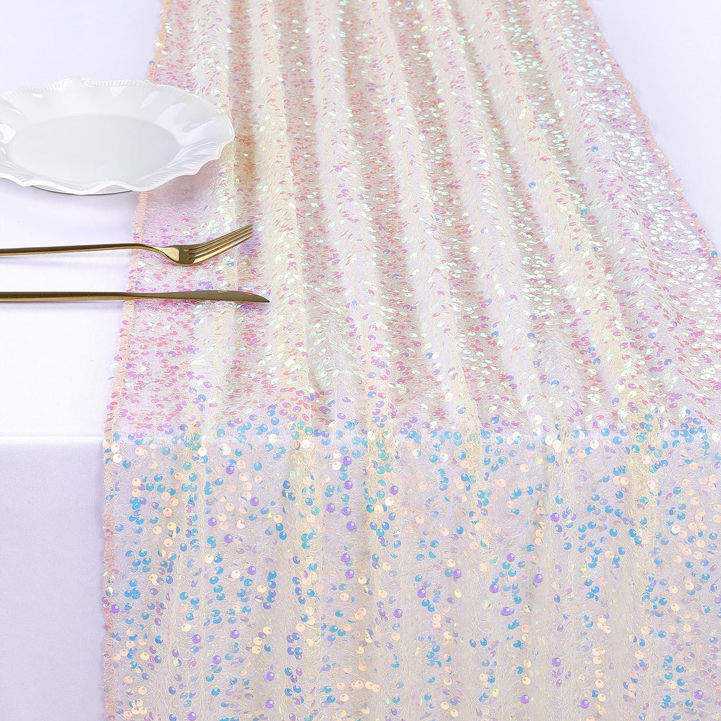 Sequin Table Runner Iridescent Champagne Table Runner 25X120 inch Elegant Table Runner for Wedding Birthday Party Ceremony