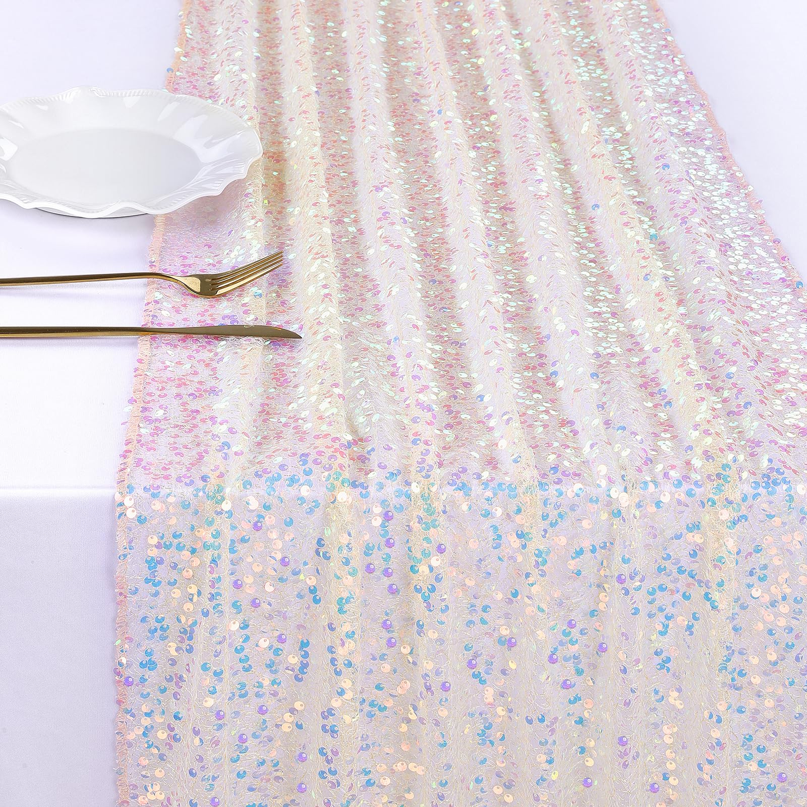 Sequin Table Runner Iridescent Champagne Table Runner 25X120 inch Elegant Table Runner for Wedding Birthday Party Ceremony