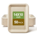 Compostable 14 x 10 in Rectangular Bagasse Trays - 50 Pack, Sugarcane