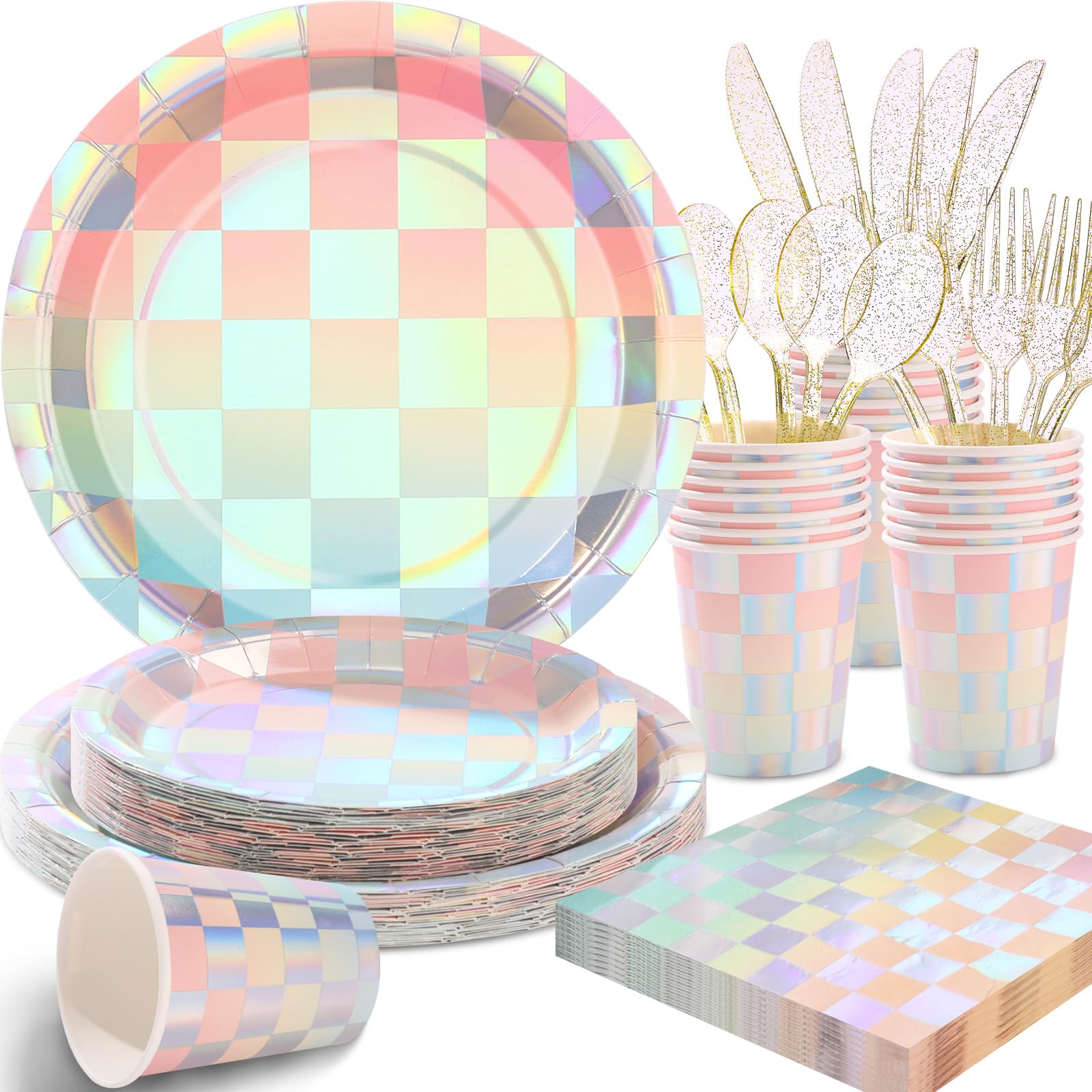 Iridescent Pastel Party Tableware Set — 175 Pieces, Serves 25