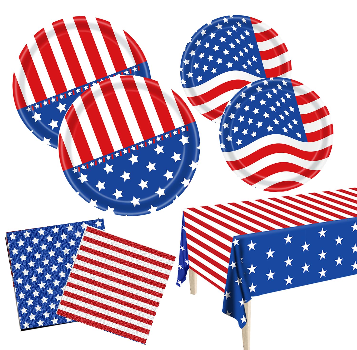 Patriotic Party SuppliesAmerican Flag Patriotic Party Decorations Sets4th of July Paper Plates and Napkins TableclothIndependence Veterans Memorial Red White Blue Outdoor Party Decor Serve 25