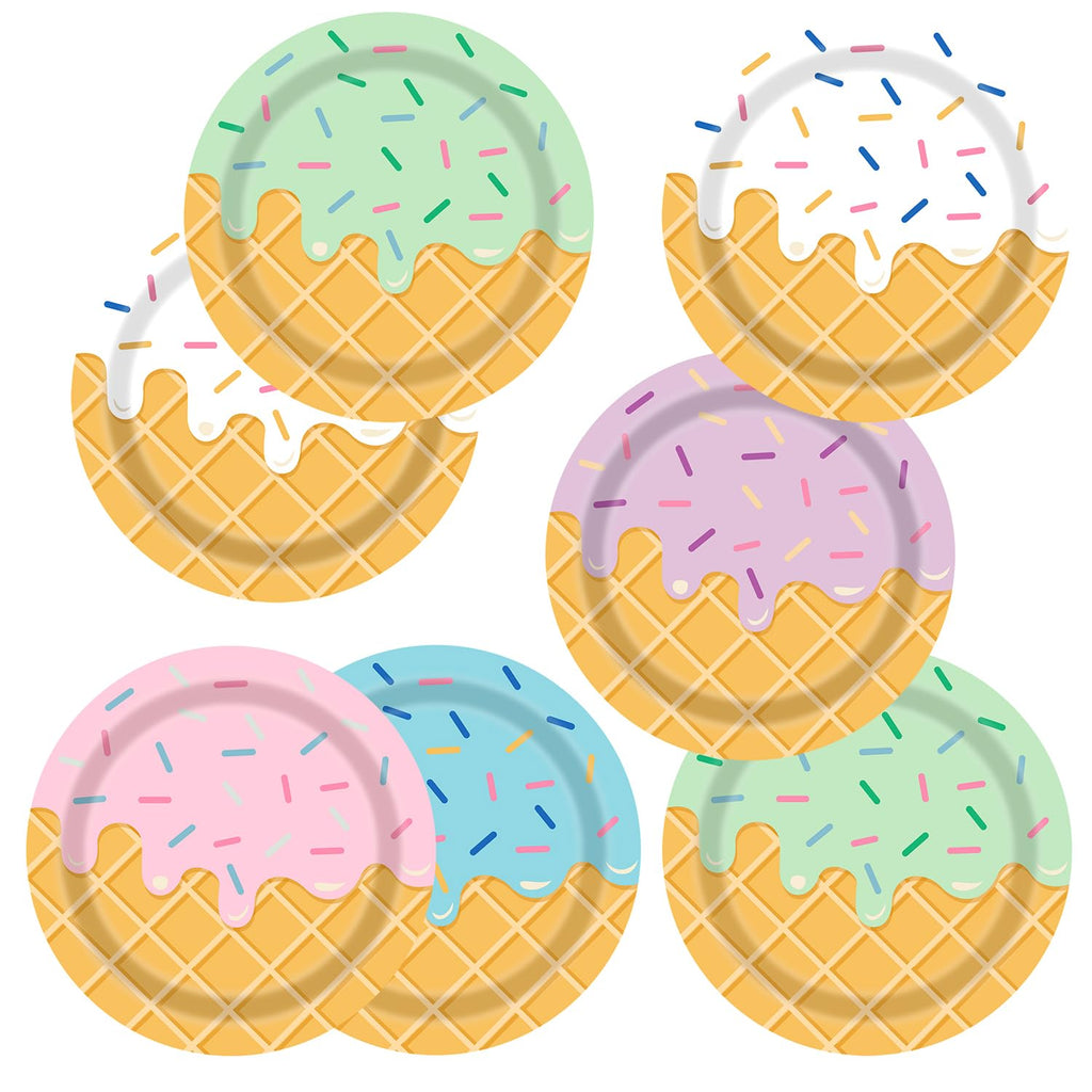 UROINEPA Ice Cream Party Decorations 50Pcs Ice Cream Paper Plates 9inch for Kids Girls Baby Shower Ice Cream Birthday Party Supplies