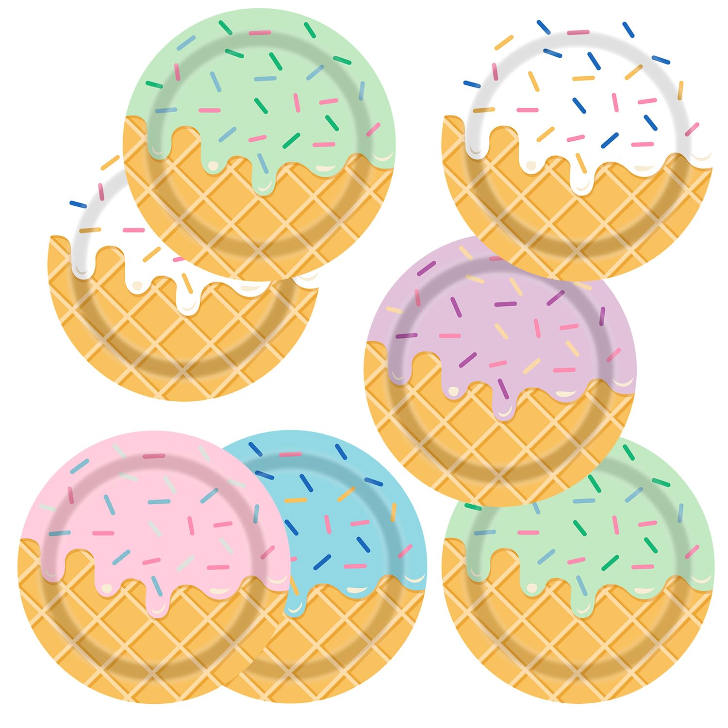 UROINEPA Ice Cream Party Decorations 50Pcs Ice Cream Paper Plates 9inch for Kids Girls Baby Shower Ice Cream Birthday Party Supplies