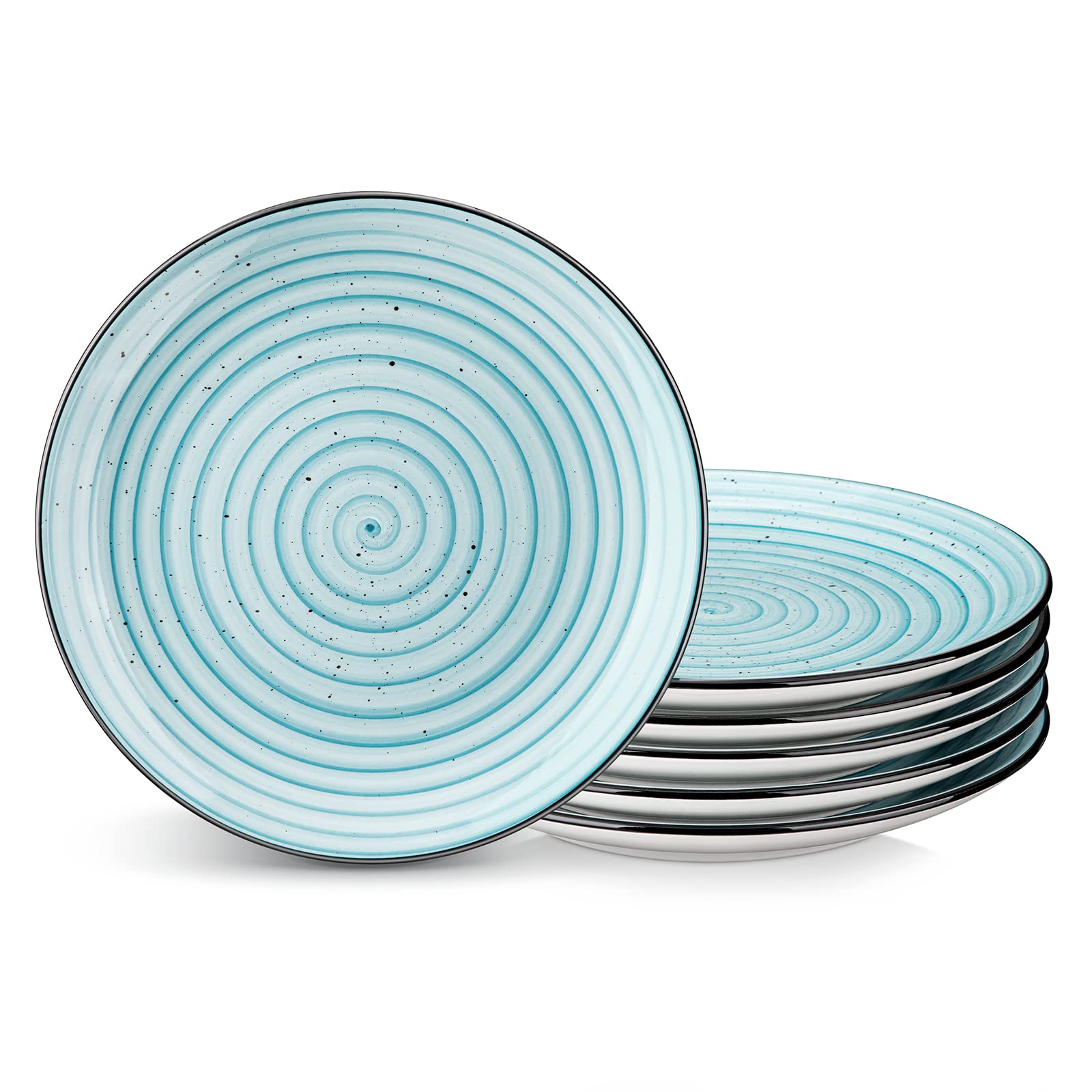 Blue Stoneware Salad Plates 7.5-Inch Set of 6 - Microwave and Dishwasher Safe