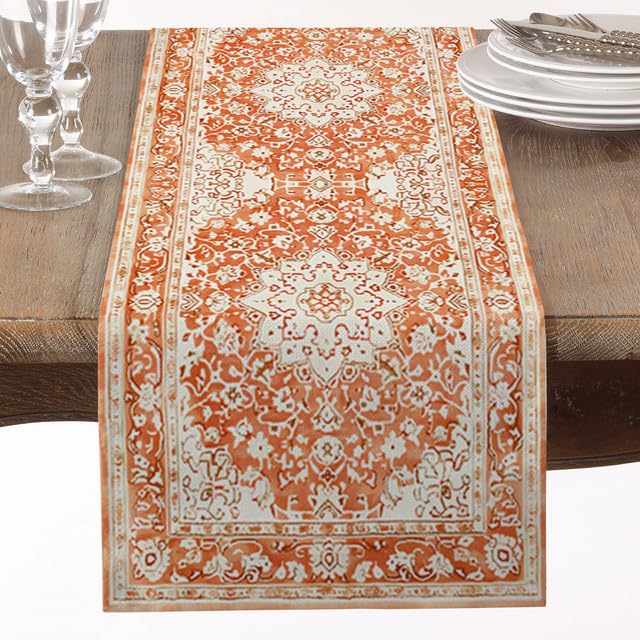 Boho Table Runner 72 Inch Fall Orange Bohemian Style Vintage Rustic Retro Table Linen Farmhouse Kitchen Dining Table Decoration