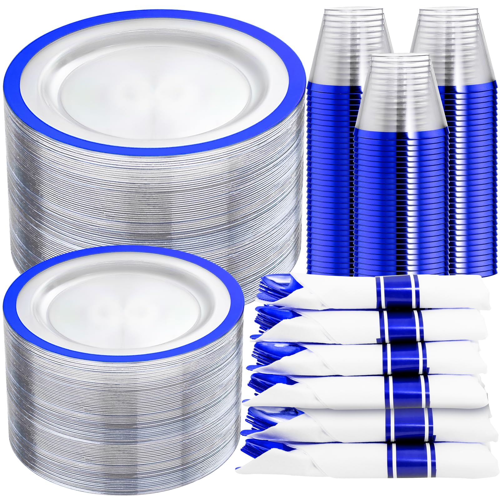 210-Piece Dark Blue Disposable Dinnerware Set for 30 Guests