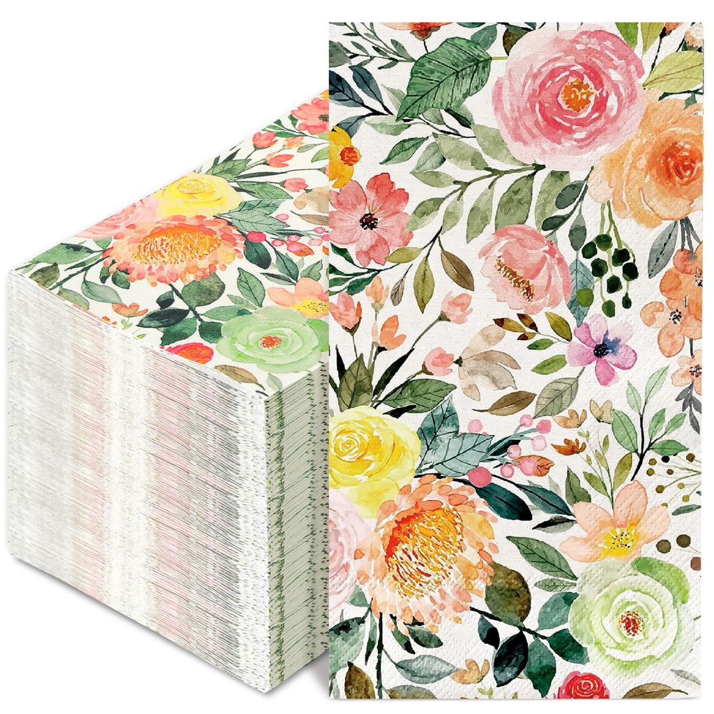 Generic AnyDesign 80Pcs Floral Guest Napkins Watercolor Rose Flower Disposable Paper Napkin Spring Hand Napkin for Wedding Bridal Shower Bathroom 4.3 x 7.8 inch
