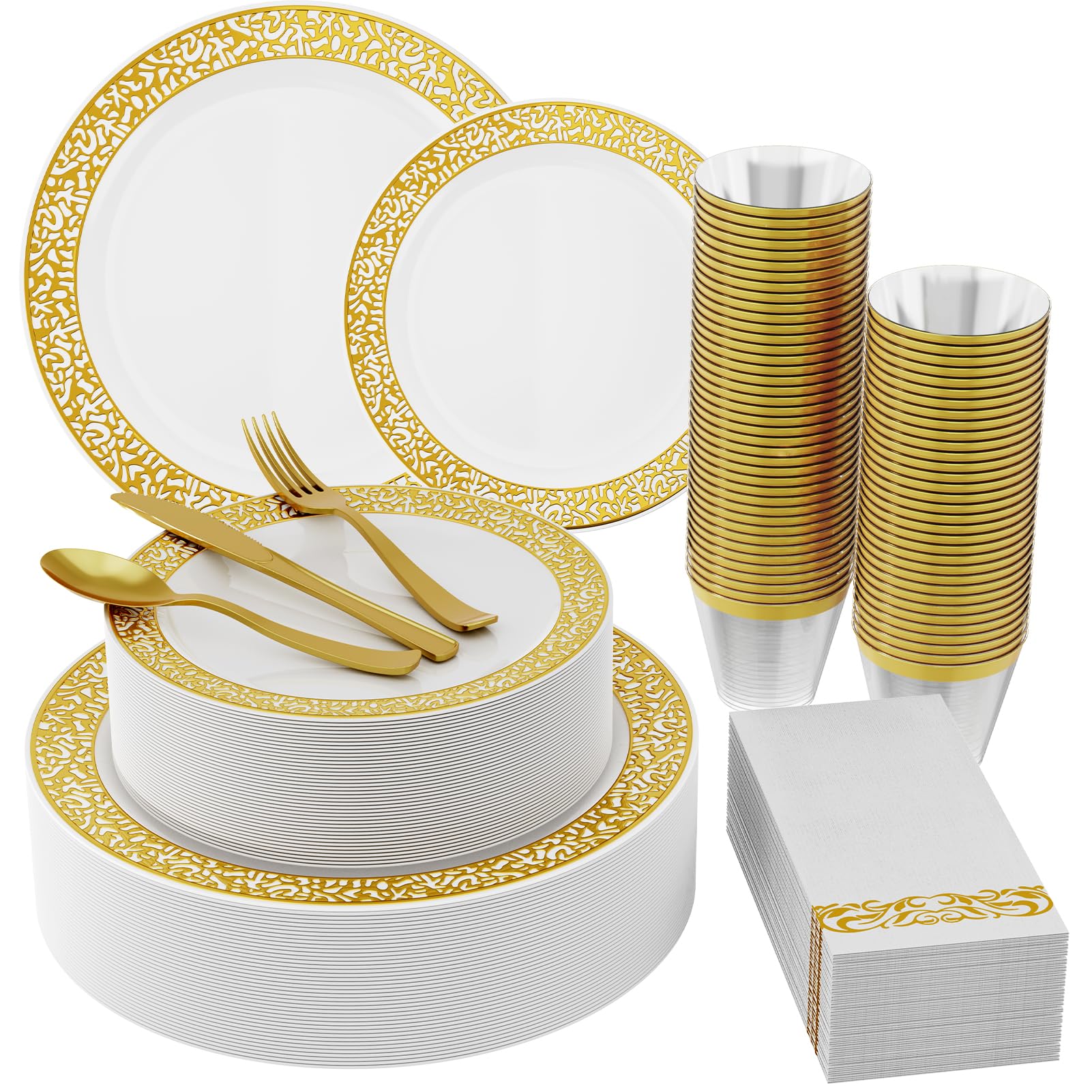 Gold Elegance 210-Piece Disposable Dinner Set