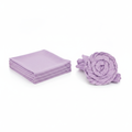 Light purple gauze cheesecloth napkins, set of 42, folded stack and rosette on white