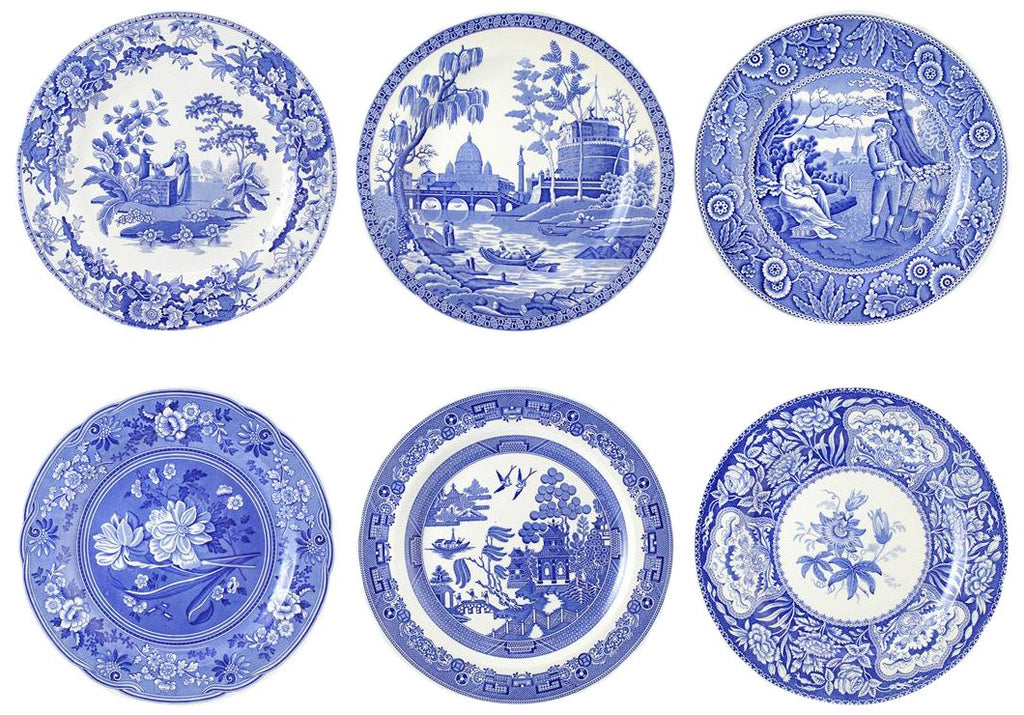 Spode Blue Room Collection Plates | Set of 6 | Dinner Salad Pasta and Appetizer Plate | 10.5-Inch | Fine Earthenware | Microwave and Dishwasher Safe | Made in England (Georgian)