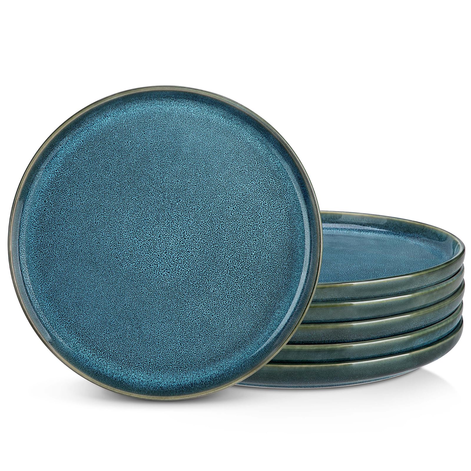 Ceramic Dinner Plates Set of 6, 10.25 Inch — Mediterranean Blue