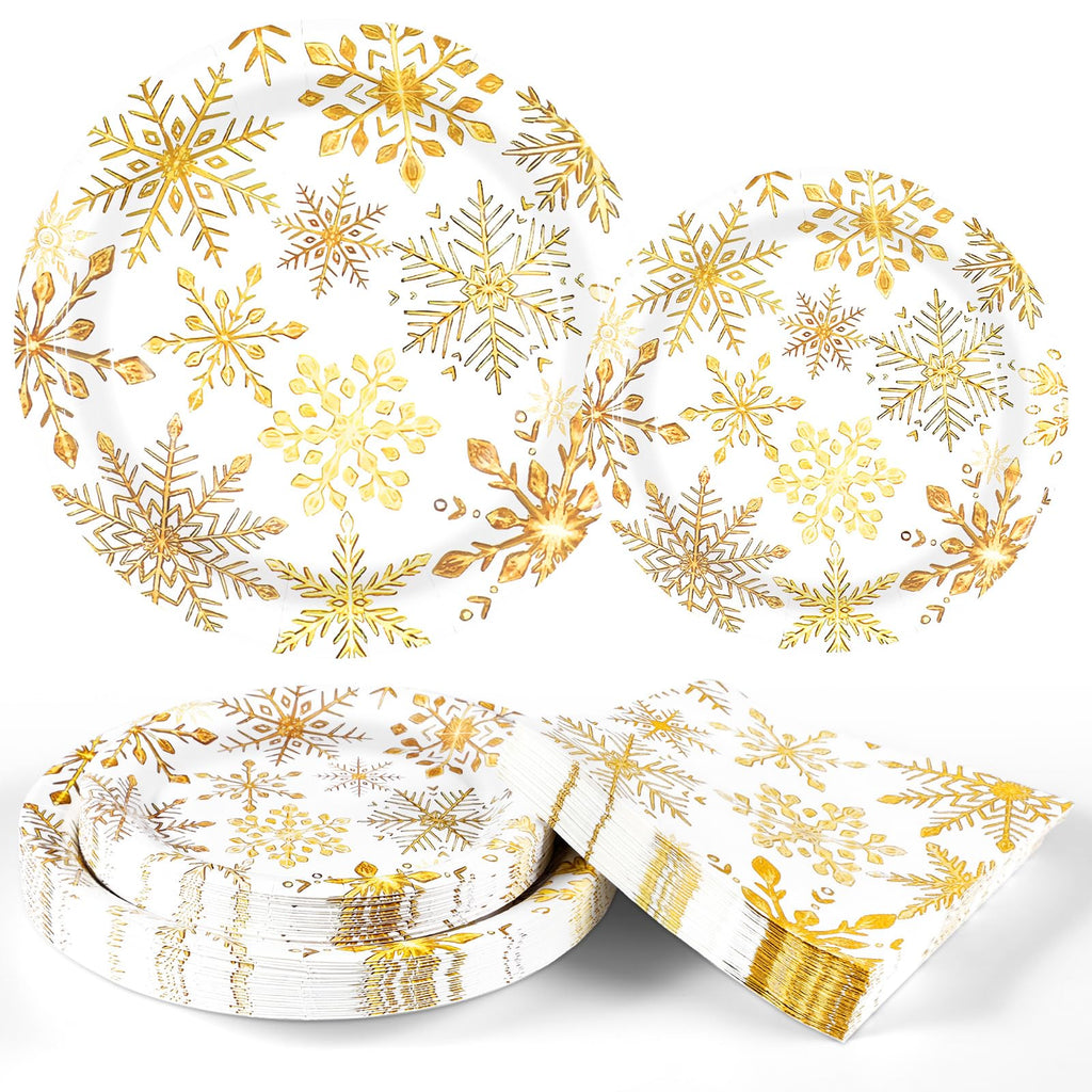 Christmas Snowflake Disposable Plates and Napkins Set - 200 Count, Serves 50