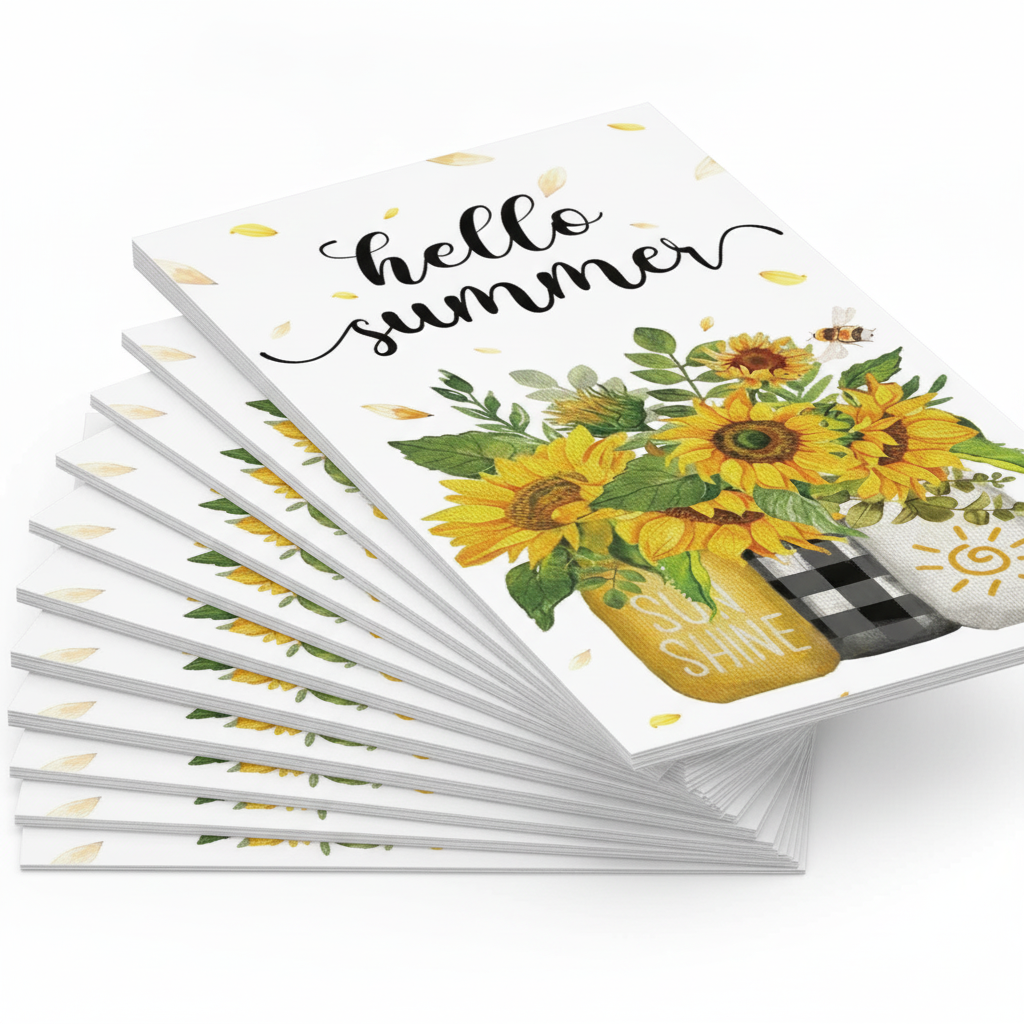 Close-up of the sunflower and mason jar design on matte paper guest napkins