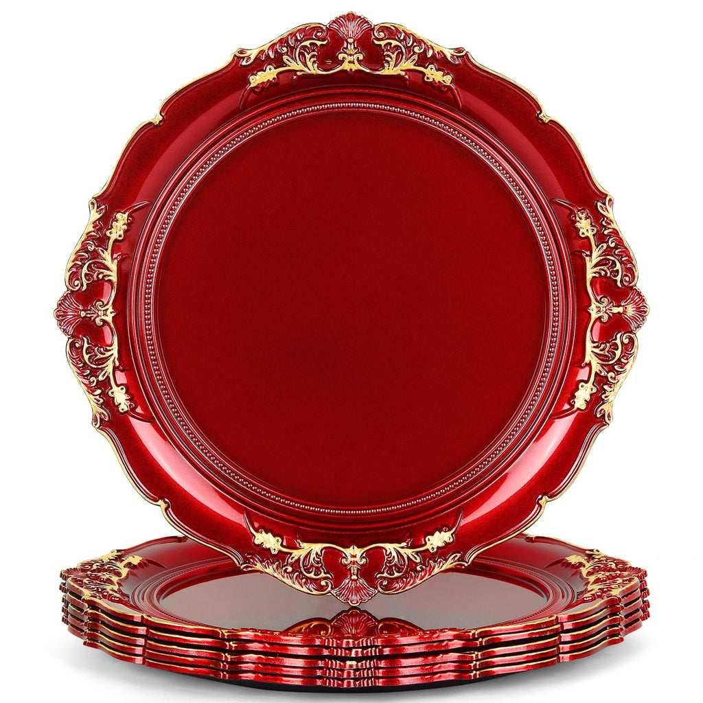 Embossed Red Charger Plates, Set of 6
