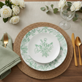 Green Floral Plastic Party Plates — 50-Piece Set (25 Dinner 10 in + 25 Dessert 7.5 in)
