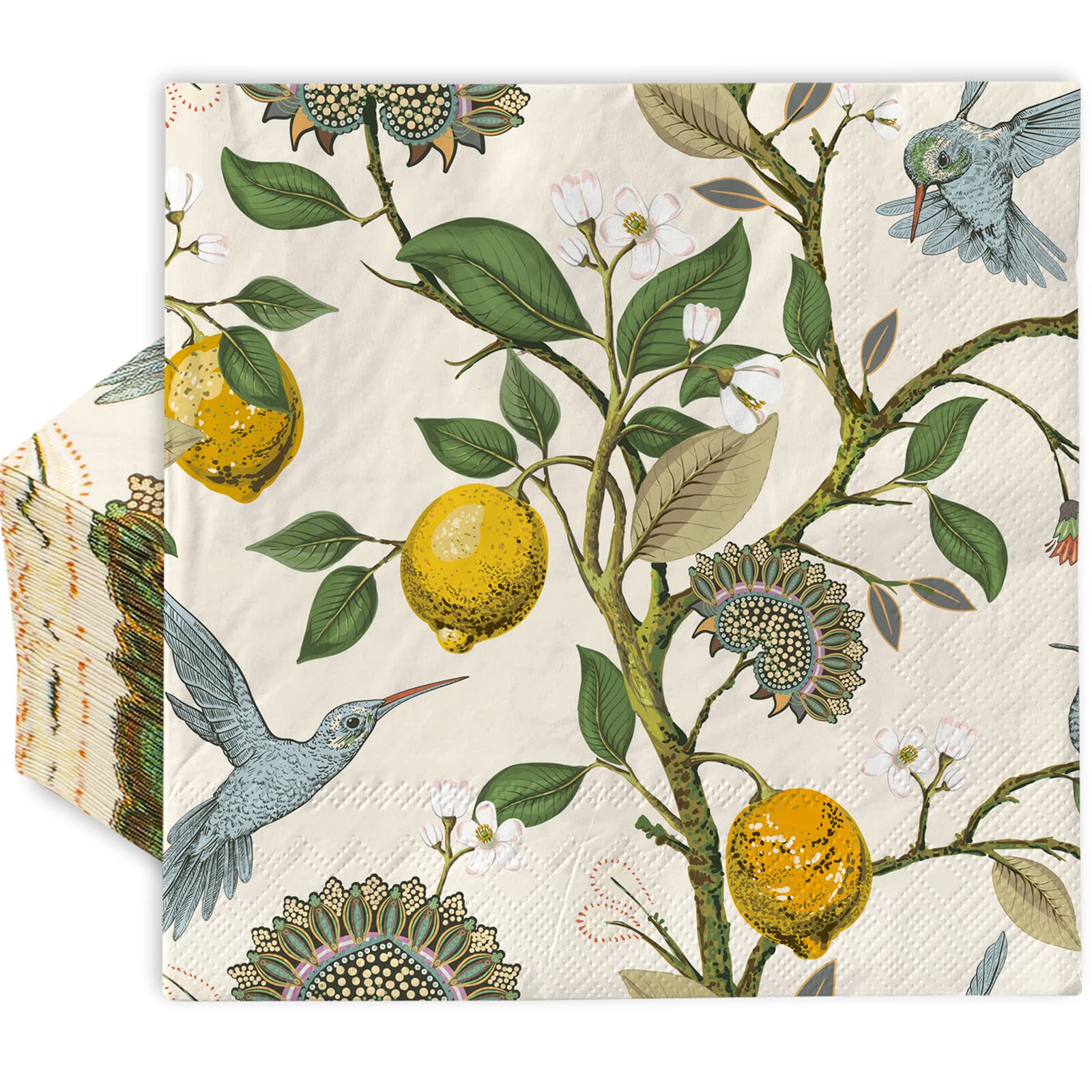 AnyDesign 80 Pack Lemon Luncheon Napkins Disposable Blue Bird Paper Napkins Retro Decorative Summer Dessert Dinner Hand Napkin for Seasonal Party Supplies Decoration 6.5 x 6.5 Inch (A1695)