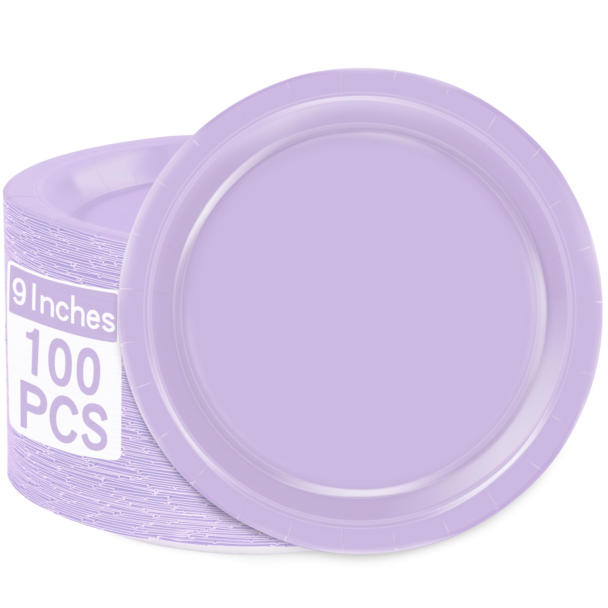 9-Inch Lavender Disposable Paper Plates, 100-Piece Bulk Set
