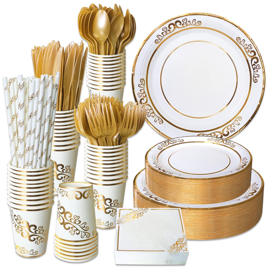 Elegant Gold 800-Piece Party Dinnerware Set
