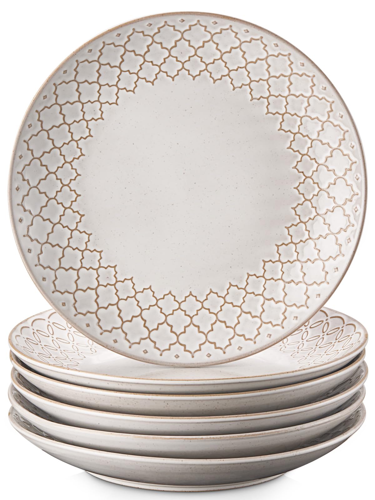 DOWAN Dinner Plate Set of 6 8.8-inch Ceramic Plates Set Relief and Glazed with Specks Serving Dishes Versatile Plates for Salad Dessert Microwave Safe Housewarming and Wedding Gift