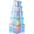 Holographic silver nesting gift boxes set of 5 with ribbon