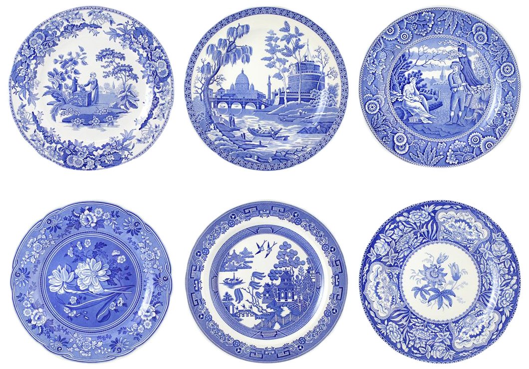 Spode Blue Room Collection Plates | Set of 6 | Dinner Salad Pasta and Appetizer Plate | 10.5-Inch | Fine Earthenware | Microwave and Dishwasher Safe | Made in England (Georgian)