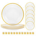 13-Inch Clear Acrylic Charger Plates with Gold Beaded Rim and Napkin Rings, 18-Piece Set