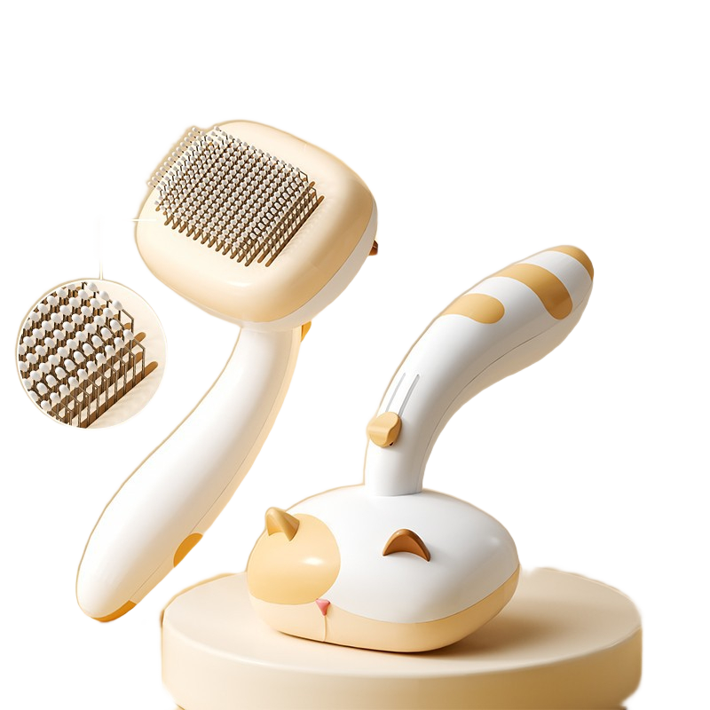 Snagly Cat Groom and Shine self-cleaning comb on pure white background, square ecommerce packshot