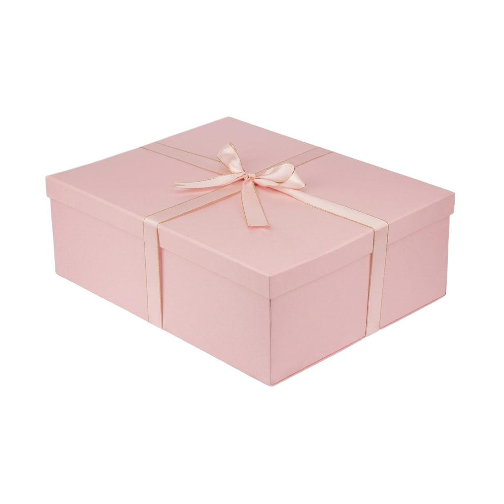 Large pink gift box on pure white background