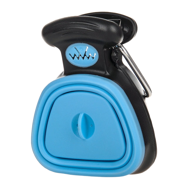 Snagly portable collapsible canine cleanup scoop on pure white background, square ecommerce packshot
