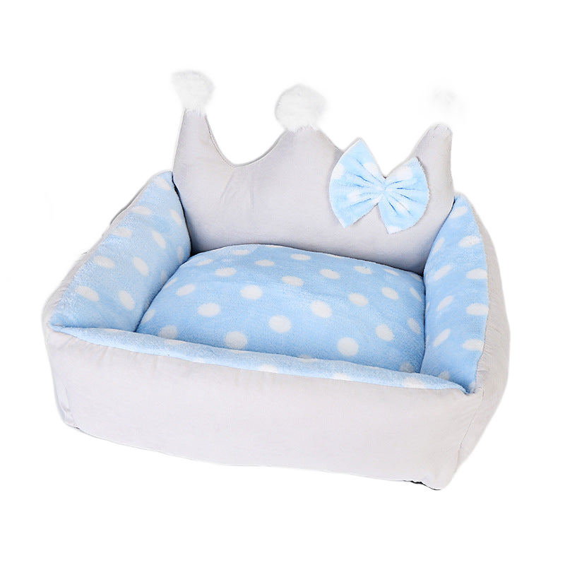Royal Nest crown-shaped plush dog bed on pure white background, square ecommerce packshot