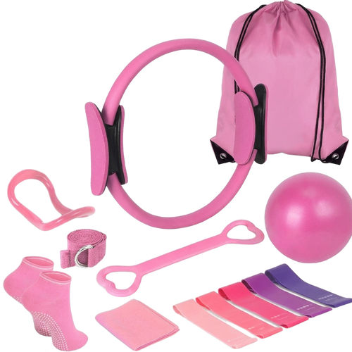 13-piece yoga and Pilates set on pure white background product photo