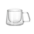Double-wall borosilicate glass coffee cup on pure white background product photo