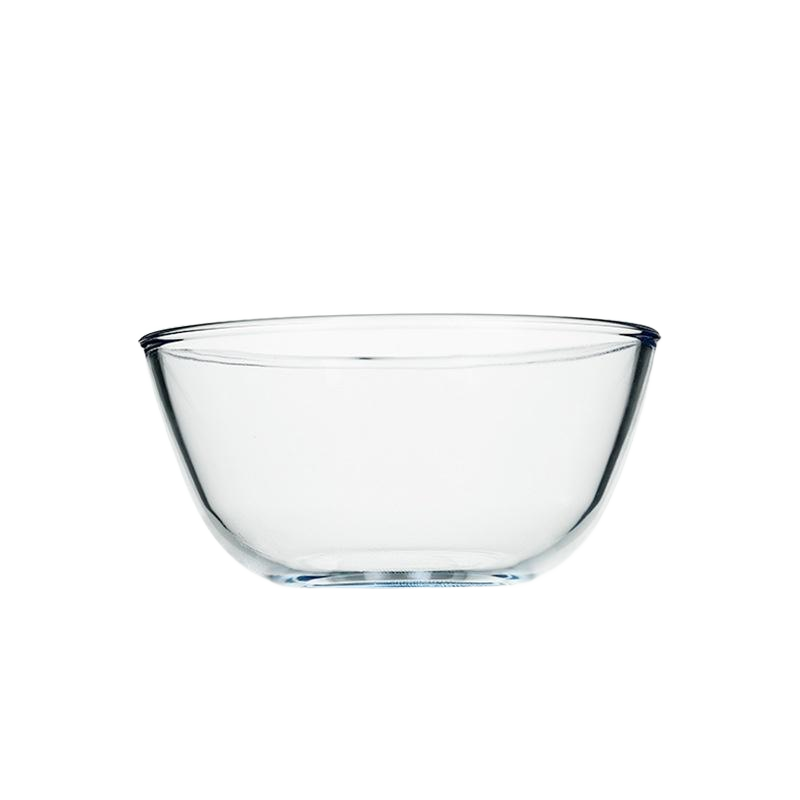 Clear borosilicate glass salad bowl on white background — product packshot