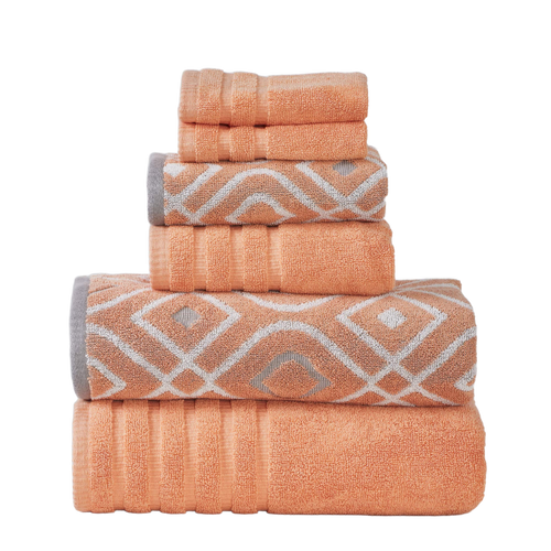 Coral stripe jacquard cotton towel clean cutout on white background