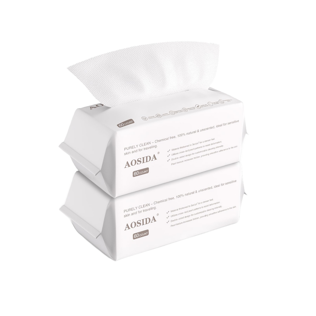 Disposable cotton face towels clean product cutout on white background