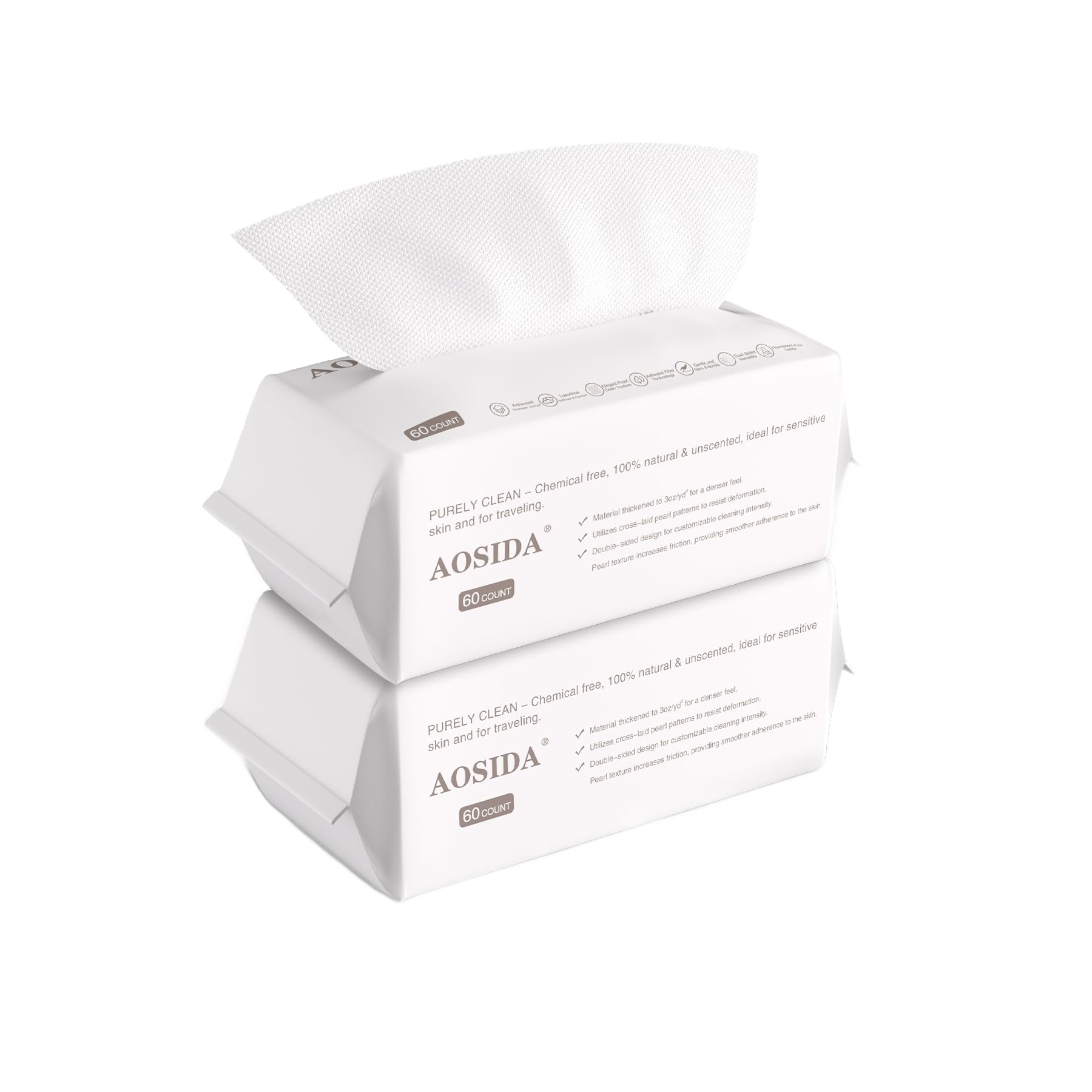 Disposable cotton face towels clean product cutout on white background